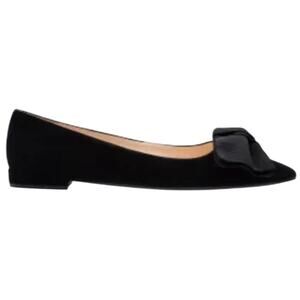 Prada Suede Ballet Flats Grosgrain Bow Pointed Toe Black 5